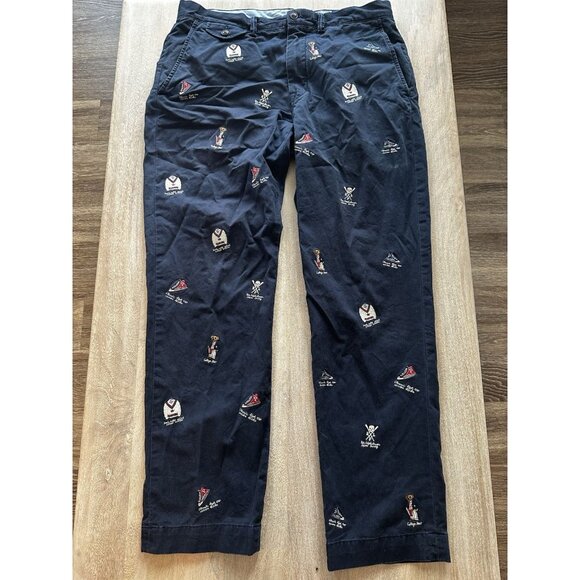 Polo Ralph Lauren Navy Blue Embroidered College Bear Straight Stretch Fit 32X30 - Picture 2 of 12